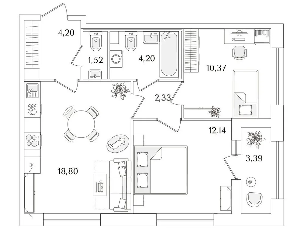 Продается 2-комнатная квартира, 55,3 м² - Фото 1