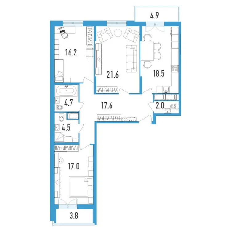 Продается 3-комнатная квартира, 105,5 м² - Фото 1