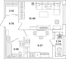 Продается 1-комнатная квартира, 36,5 м² - Фото 1