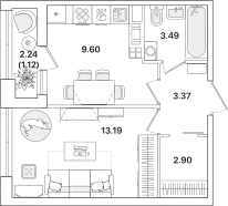 Продается 1-комнатная квартира, 33,7 м² - Фото 1