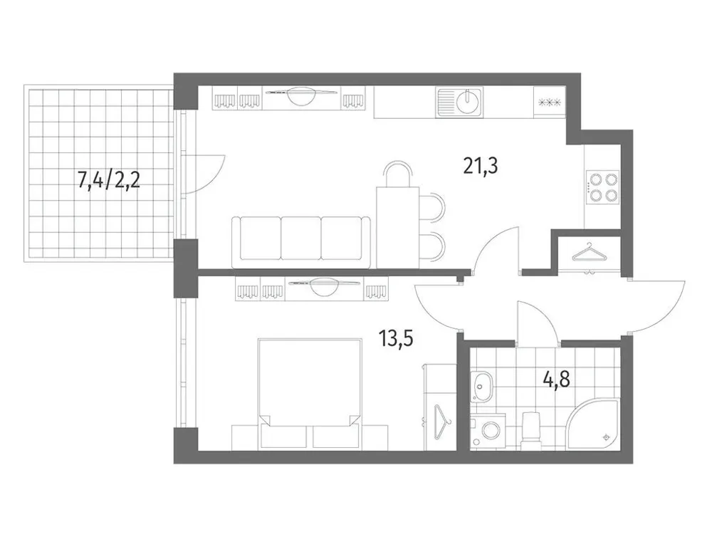 Продается 1-комнатная квартира, 45,6 м² - Фото 1