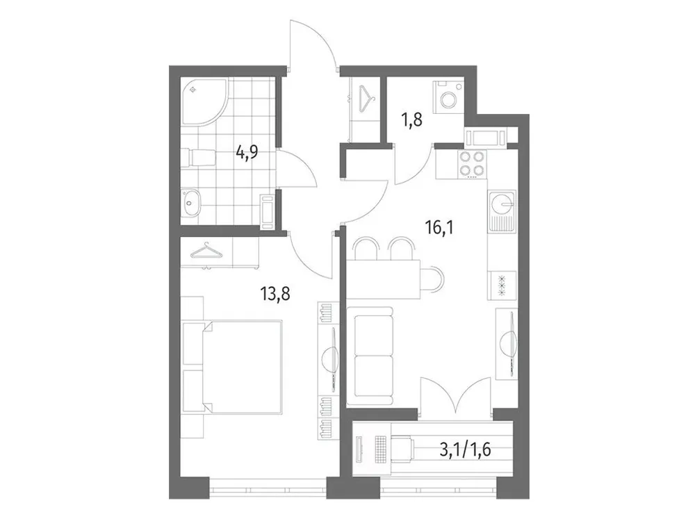Продается 1-комнатная квартира, 42,3 м² - Фото 1