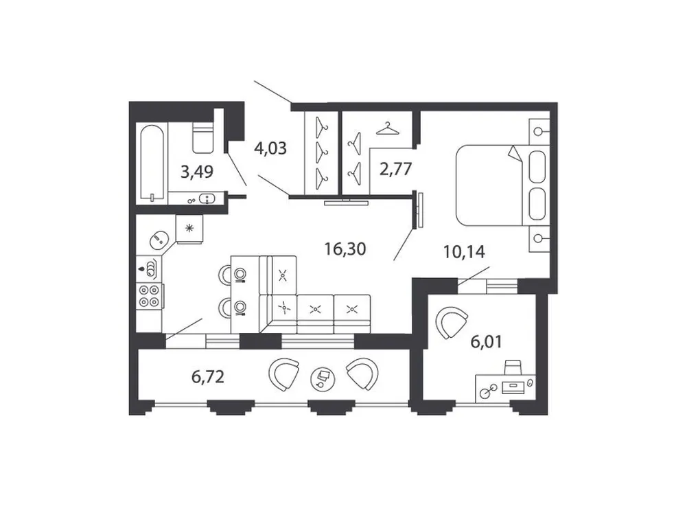 Продается 1-комнатная квартира, 43,1 м² - Фото 1