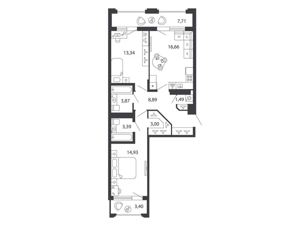 Продается 2-комнатная квартира, 71,1 м² - Фото 1