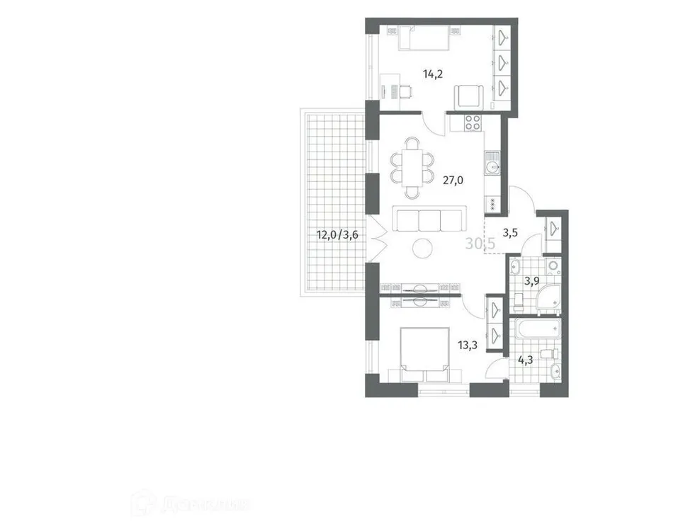 Продается 2-комнатная квартира, 69,9 м² - Фото 1