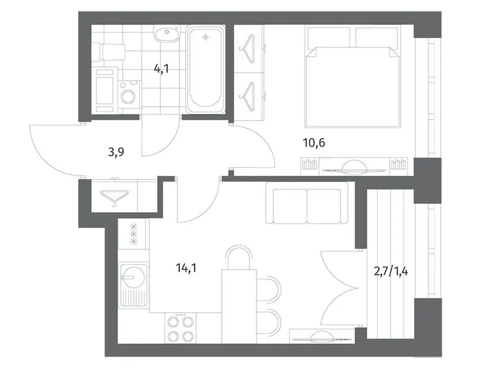 Продается 1-комнатная квартира, 34,1 м² - Фото 1