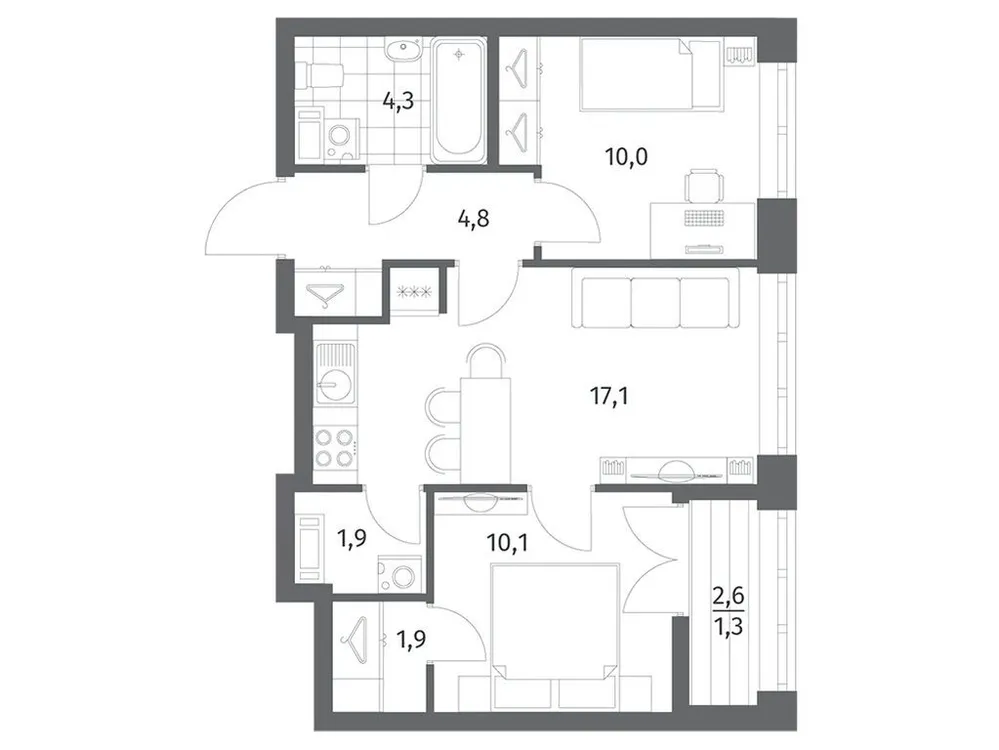 Продается 2-комнатная квартира, 51,4 м² - Фото 1