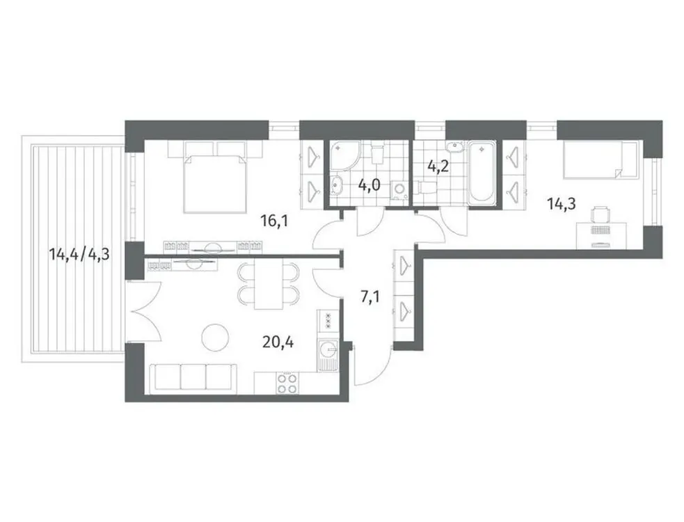 Продается 2-комнатная квартира, 70,3 м² - Фото 1