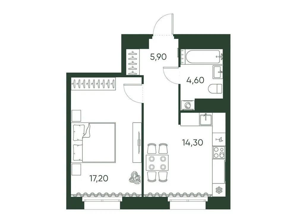 Продается 1-комнатная квартира, 42 м² - Фото 1