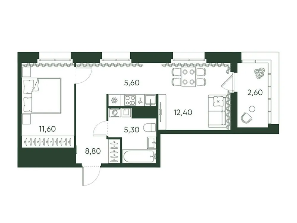 Продается 1-комнатная квартира, 46,3 м² - Фото 1