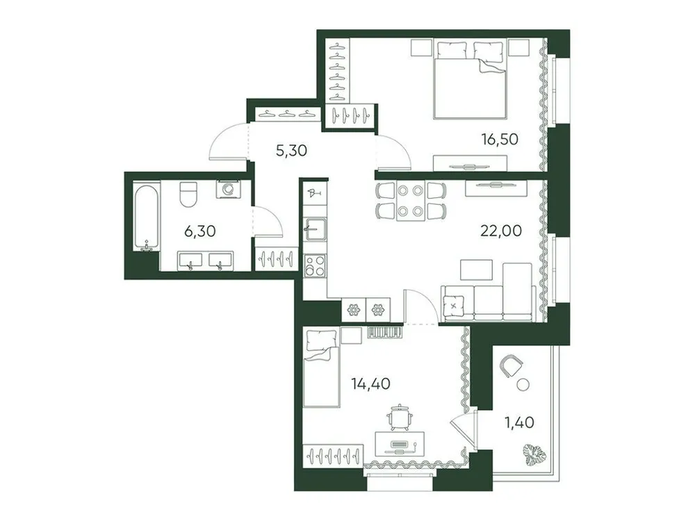 Продается 2-комнатная квартира, 65,9 м² - Фото 1