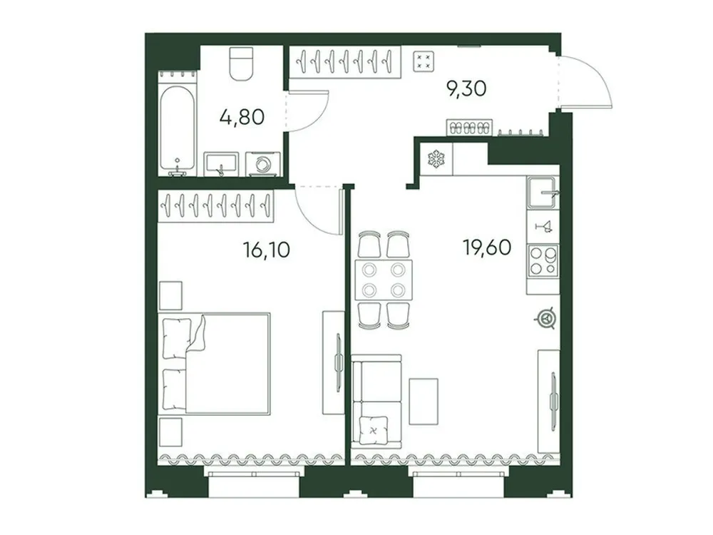 Продается 1-комнатная квартира, 49,8 м² - Фото 1