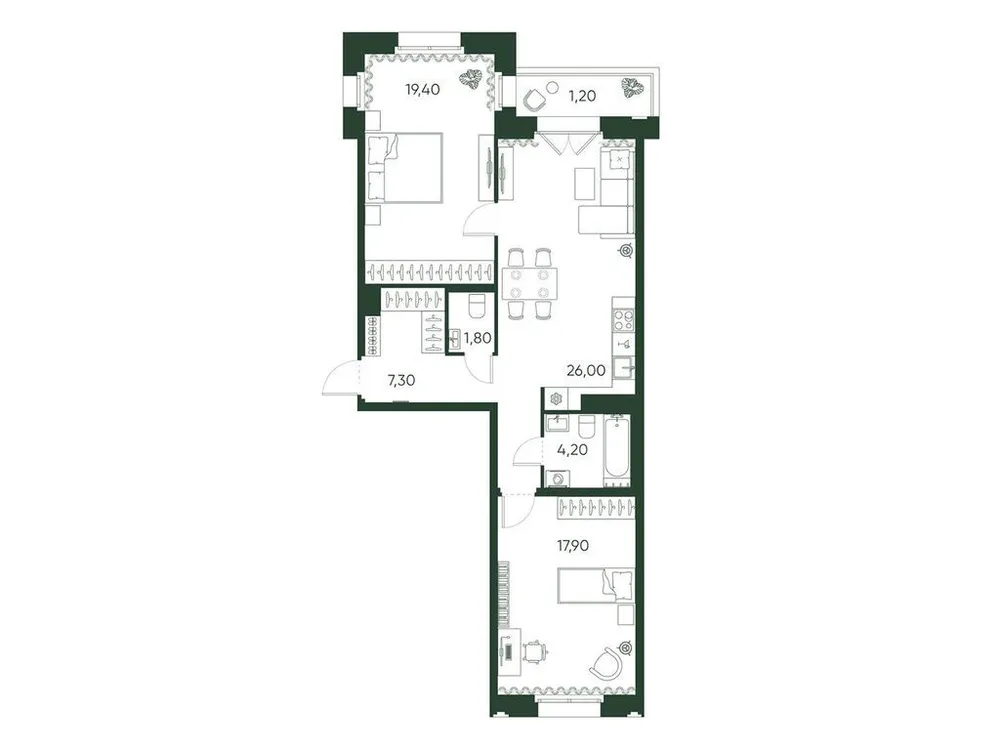 Продается 2-комнатная квартира, 77,8 м² - Фото 1