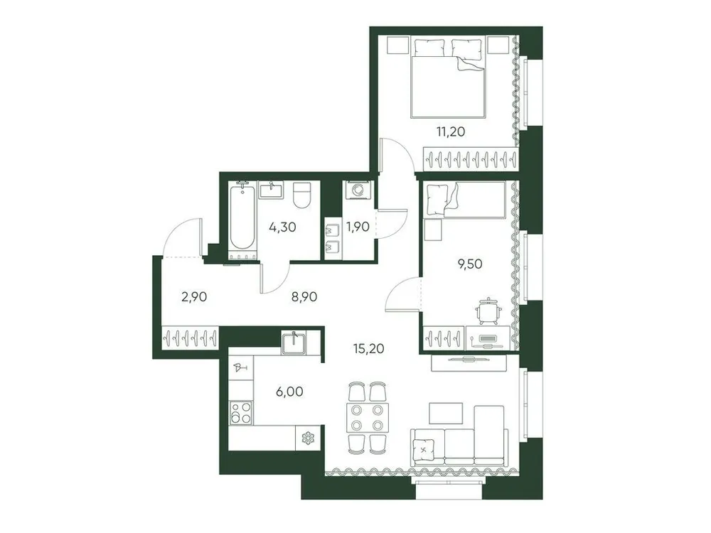 Продается 2-комнатная квартира, 59,9 м² - Фото 1