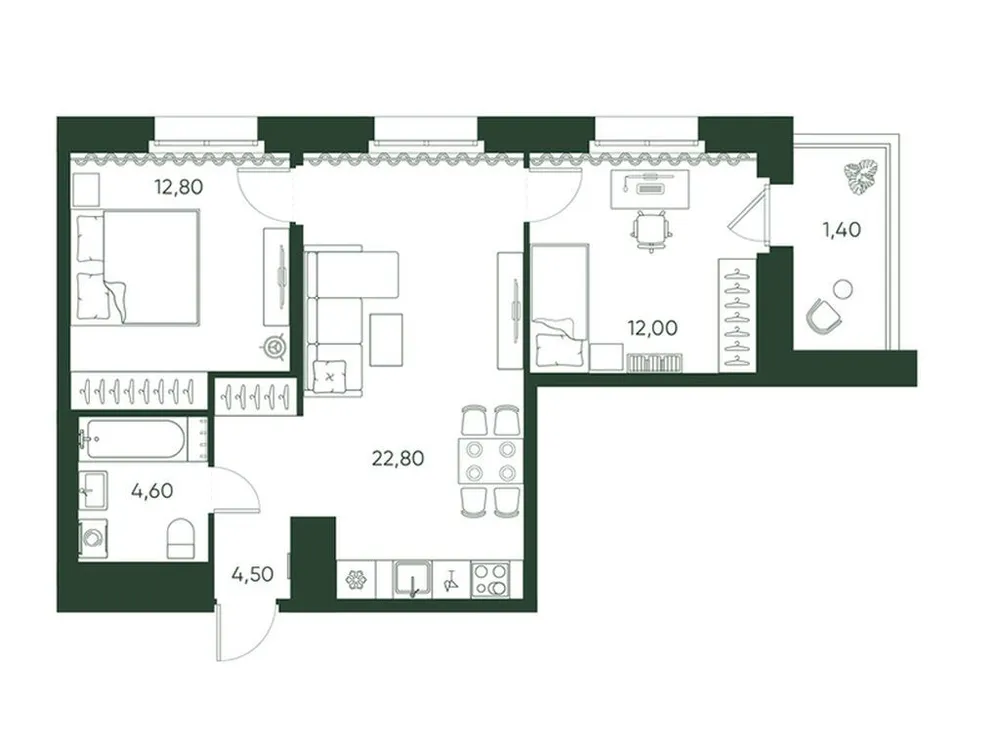 Продается 2-комнатная квартира, 58,1 м² - Фото 1