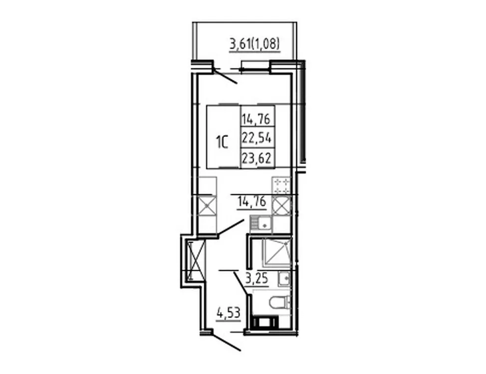 Продается студия, 23,6 м² - Фото 1