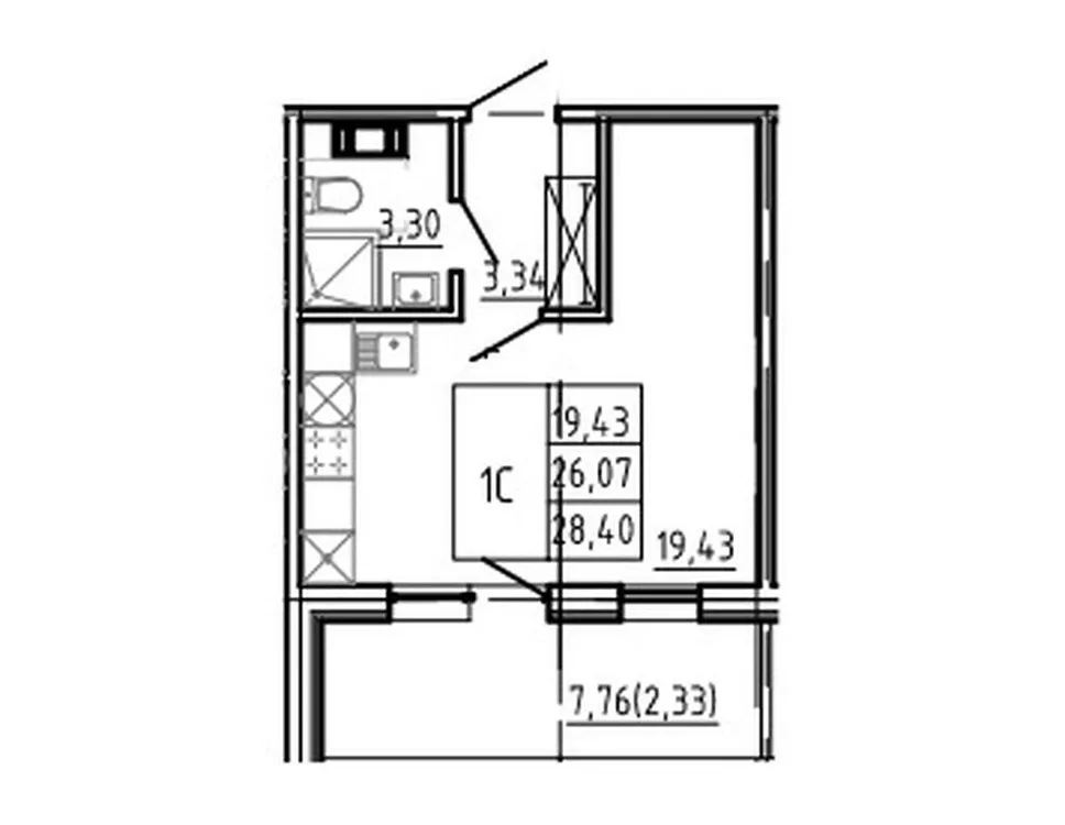 Продается студия, 28,4 м² - Фото 1