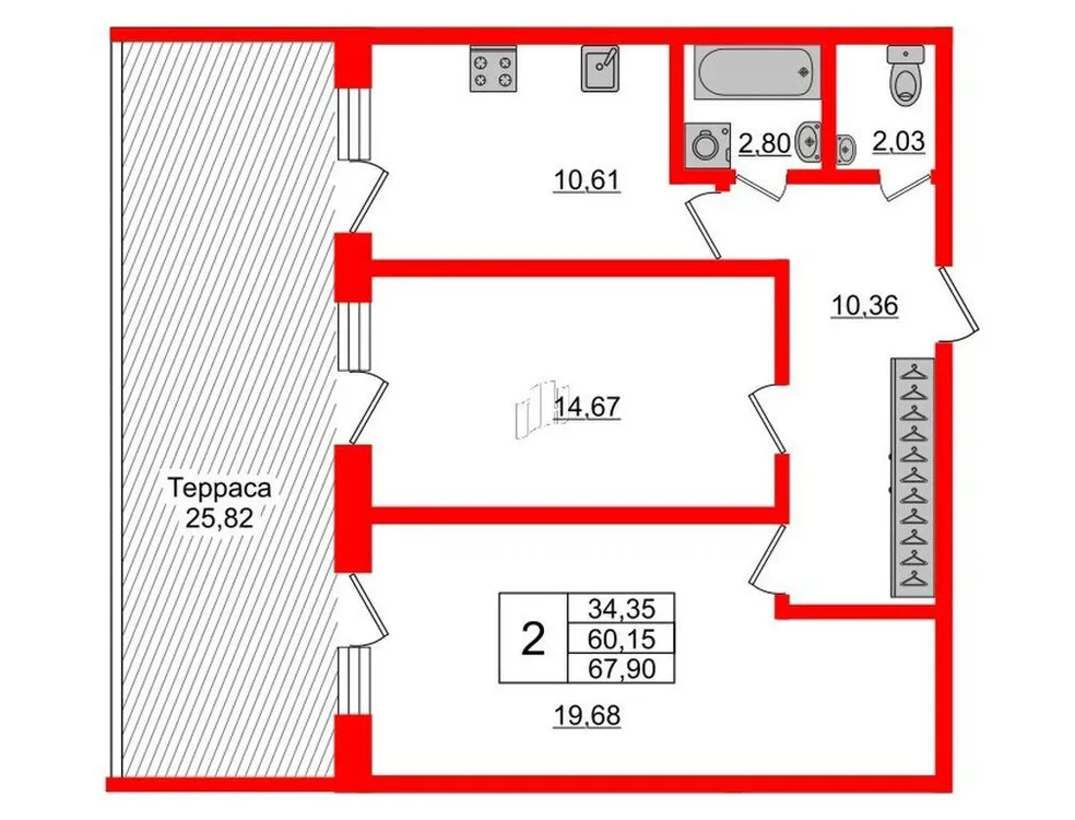 Продается 2-комнатная квартира, 67,9 м² - Фото 1