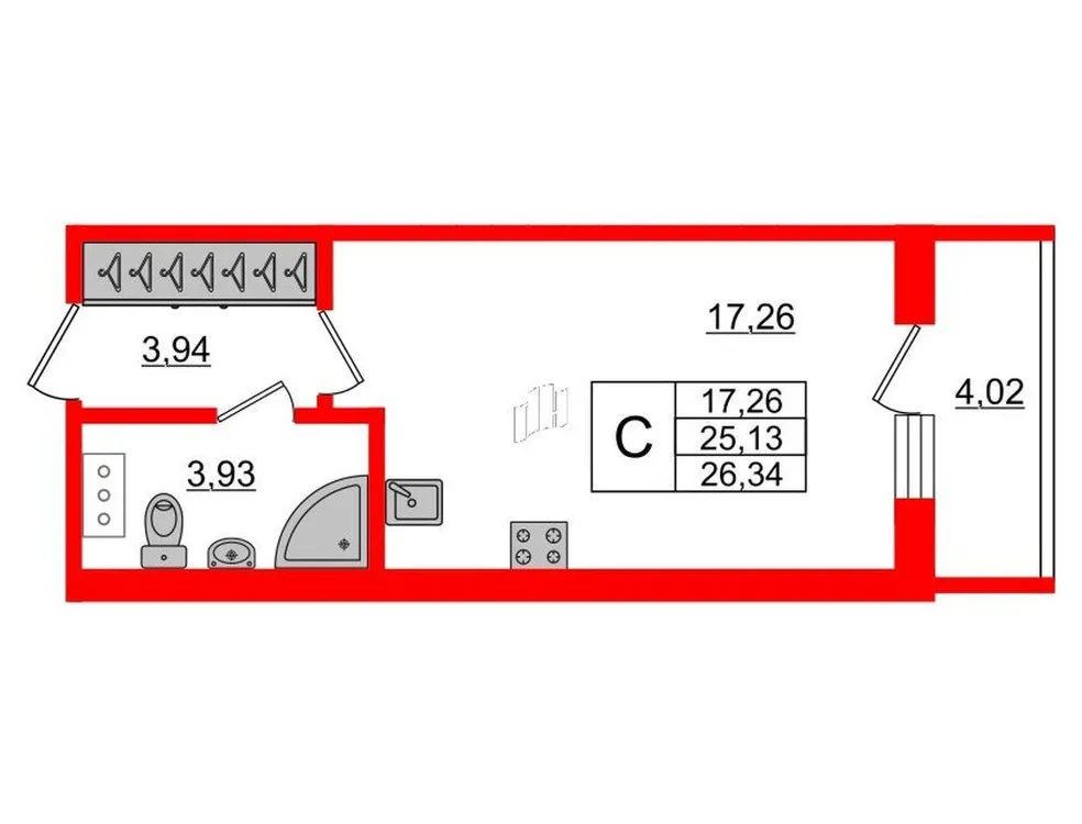 Продается студия, 26,3 м² - Фото 1