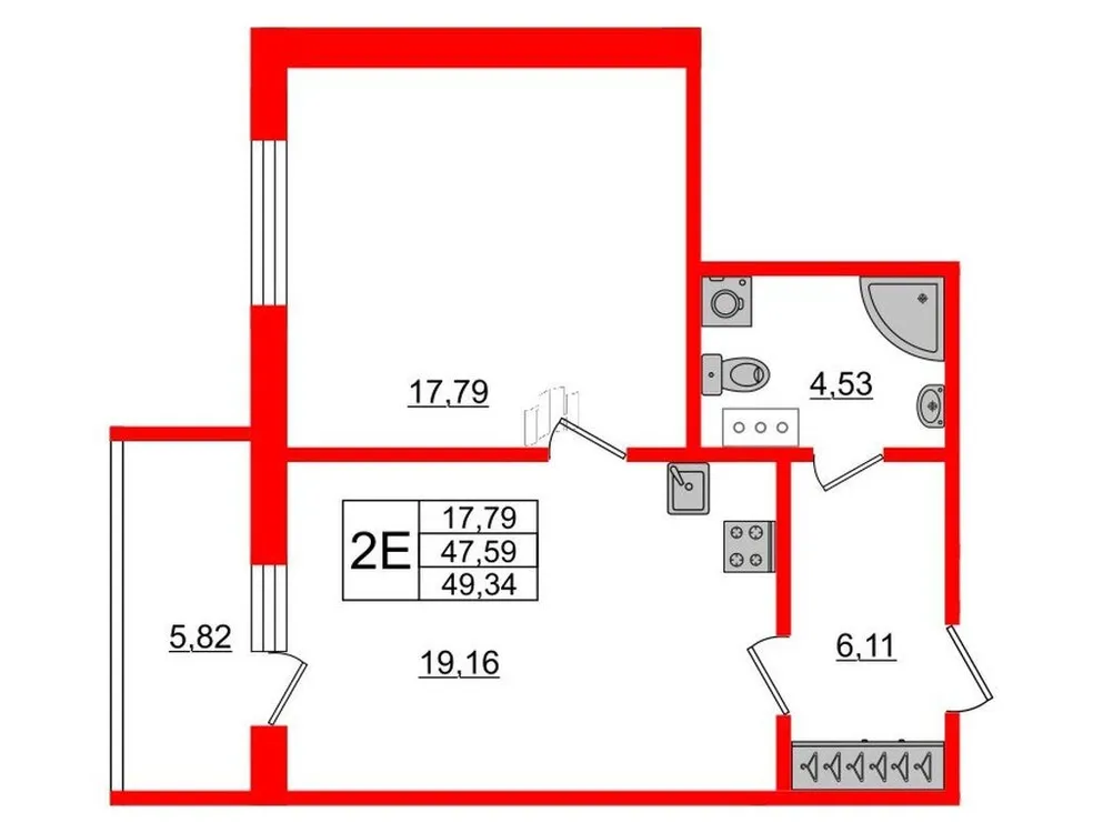 Продается 1-комнатная квартира, 49,3 м² - Фото 1