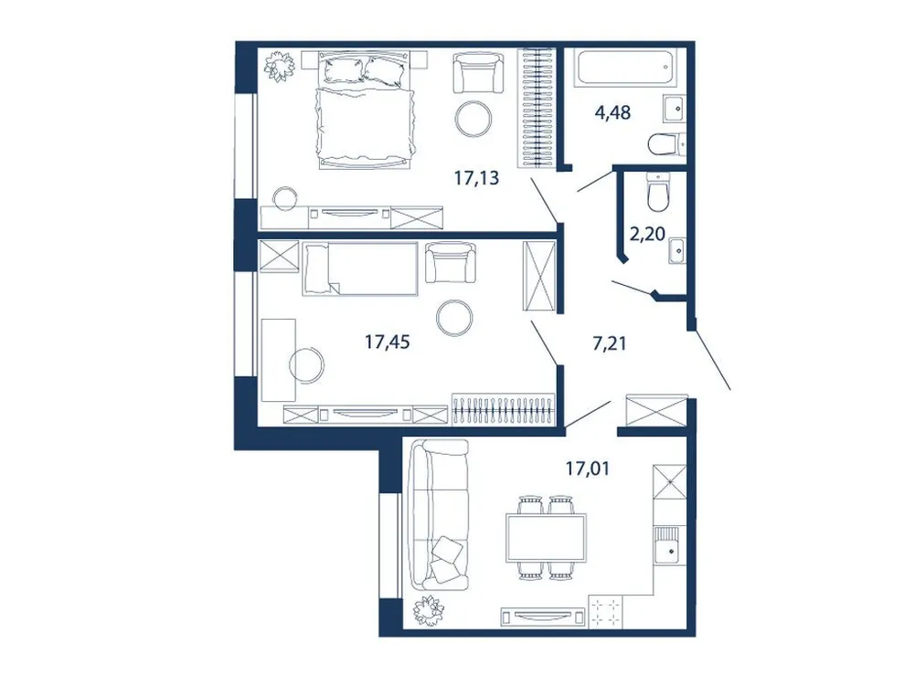 Продается 2-комнатная квартира, 65,5 м² - Фото 1