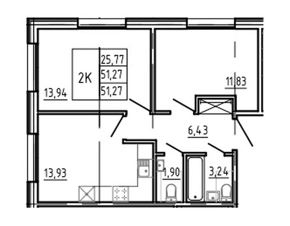 Продается 2-комнатная квартира, 51,3 м² - Фото 1