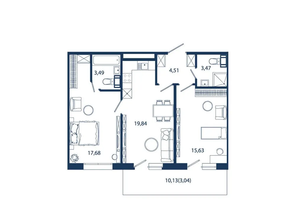Продается 2-комнатная квартира, 67,7 м² - Фото 1