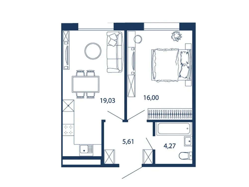 Продается 1-комнатная квартира, 44,9 м² - Фото 1