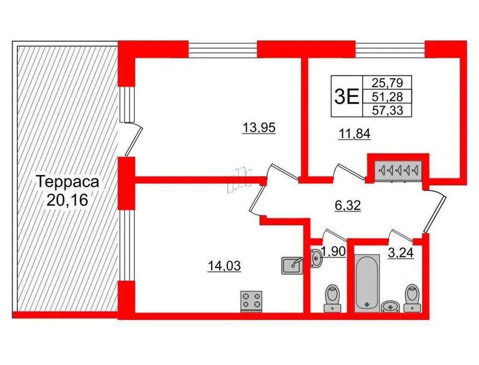 Продается 2-комнатная квартира, 57,3 м² - Фото 1