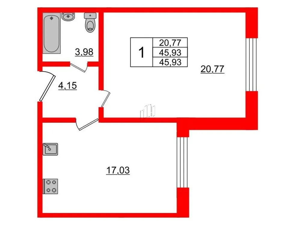 Продается 1-комнатная квартира, 45,9 м² - Фото 1