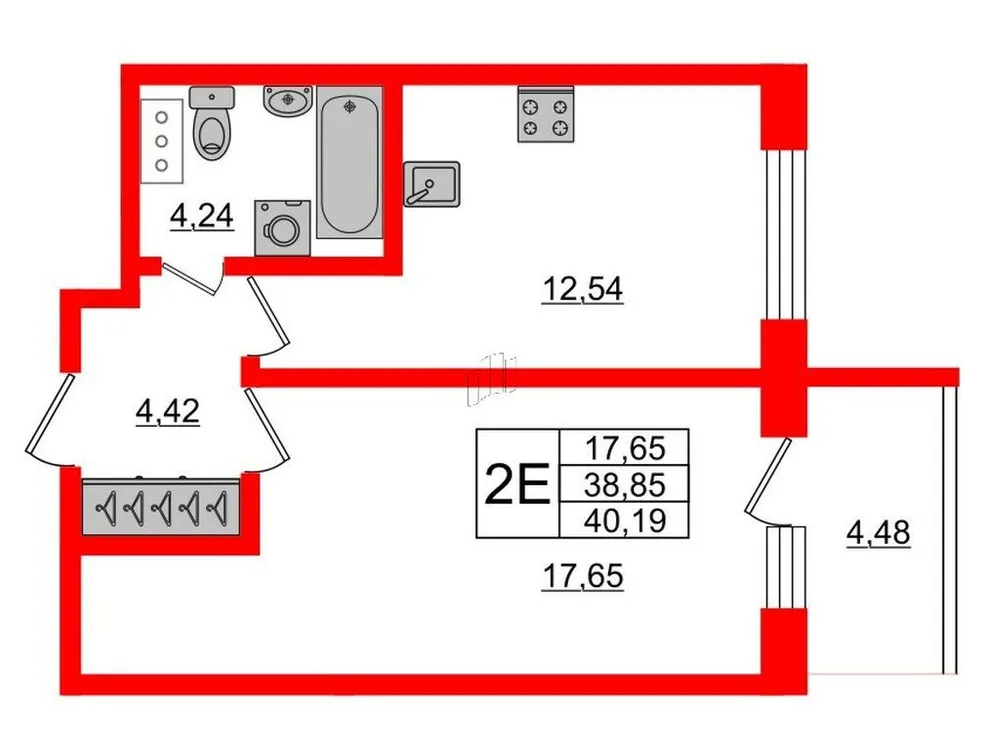 Продается 1-комнатная квартира, 40,2 м² - Фото 1