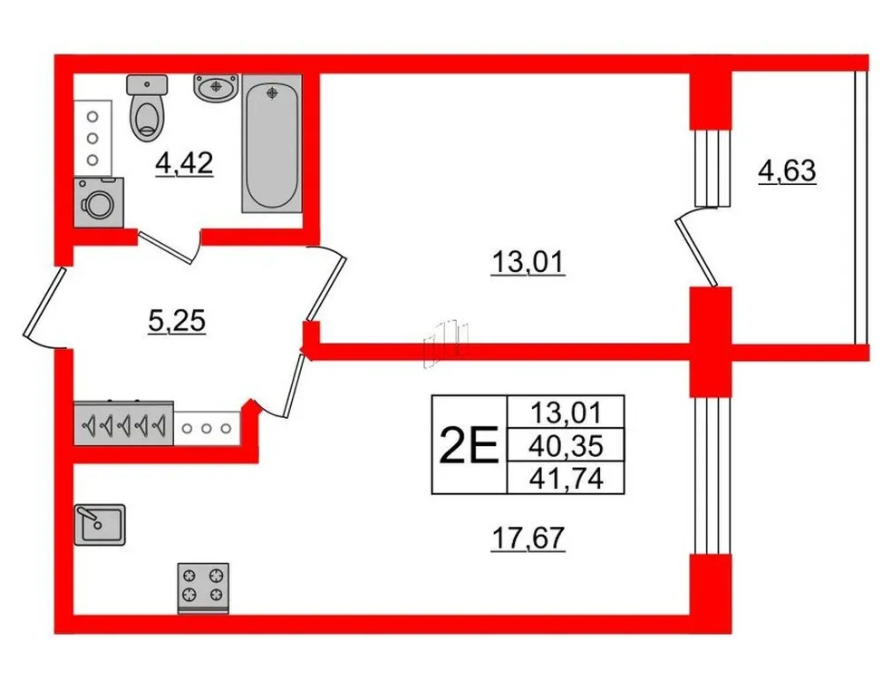 Продается 1-комнатная квартира, 41,7 м² - Фото 1