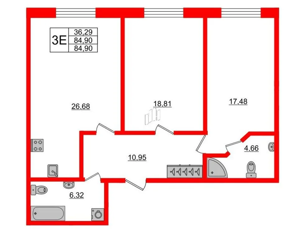 Продается 2-комнатная квартира, 84,9 м² - Фото 1
