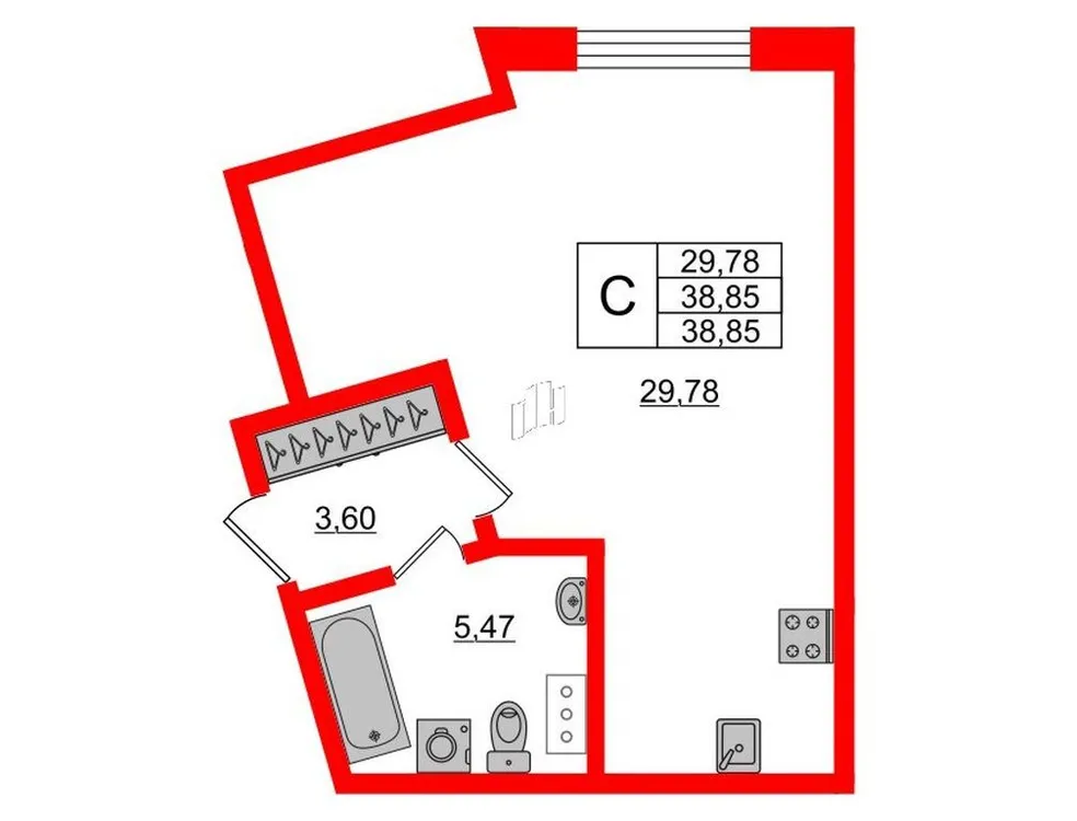 Продается студия, 38,9 м² - Фото 1