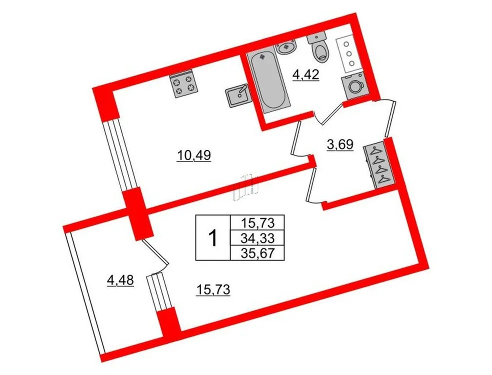 Продается 1-комнатная квартира, 35,7 м² - Фото 1