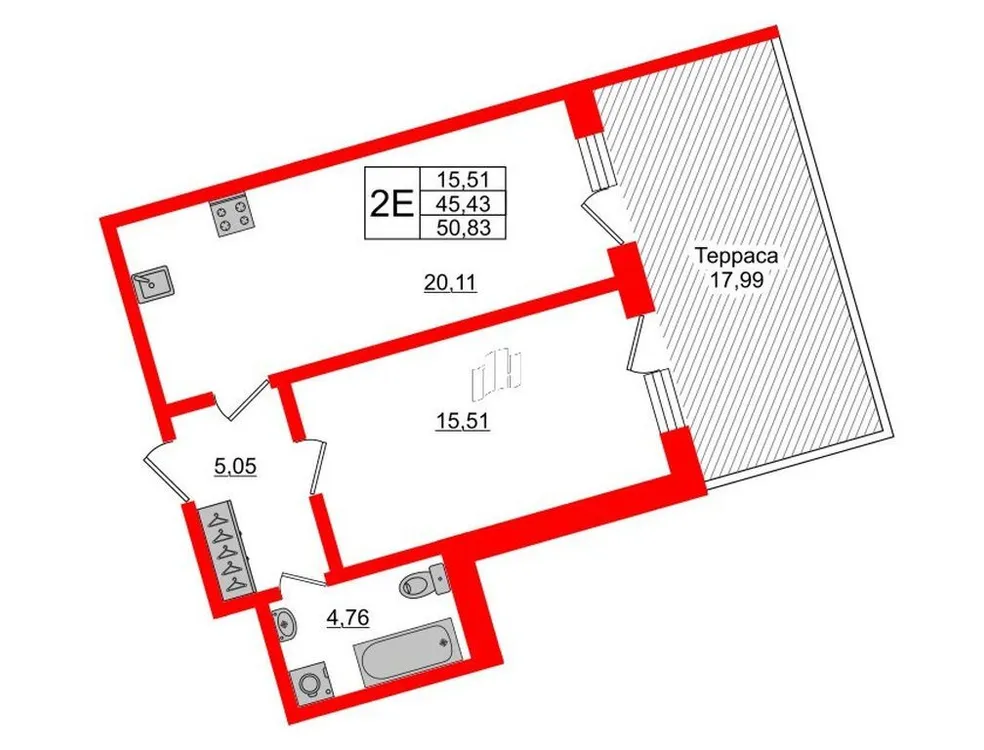 Продается 1-комнатная квартира, 50,8 м² - Фото 1