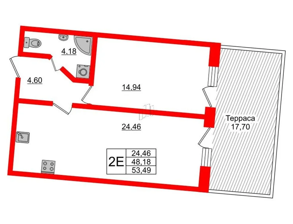 Продается 1-комнатная квартира, 53,5 м² - Фото 1