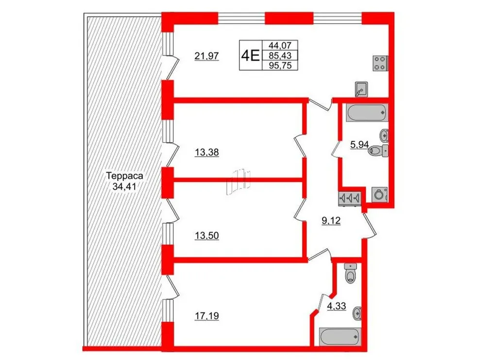 Продается 3-комнатная квартира, 95,8 м² - Фото 1
