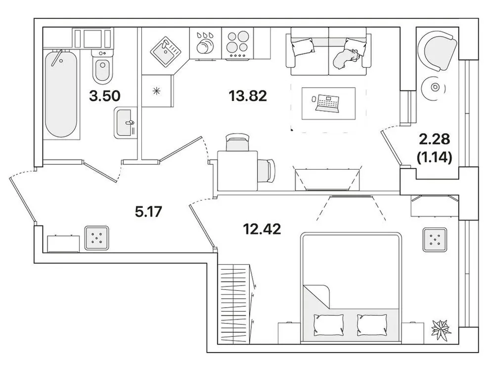 Продается 1-комнатная квартира, 36,1 м² - Фото 1