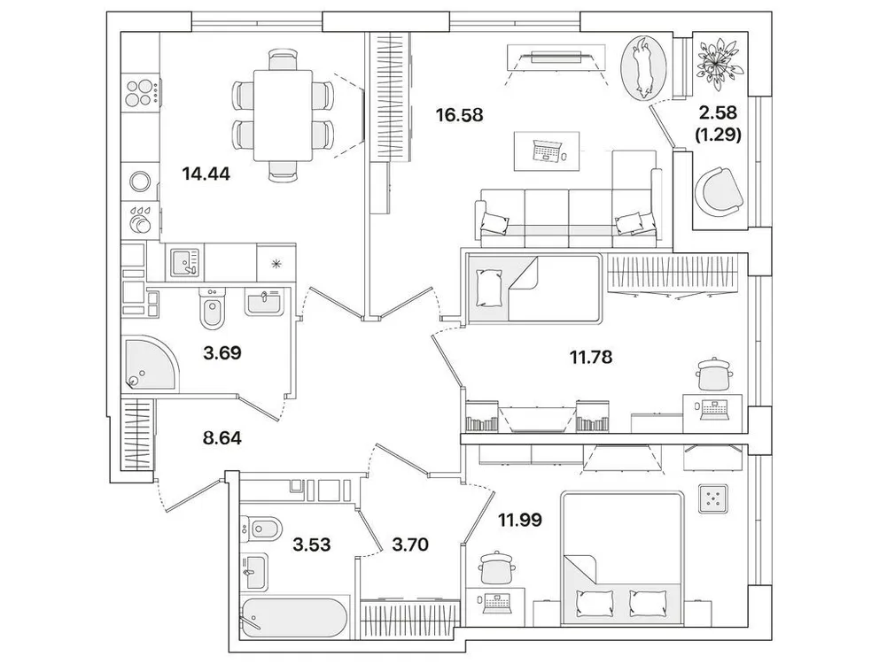 Продается 3-комнатная квартира, 75,4 м² - Фото 1