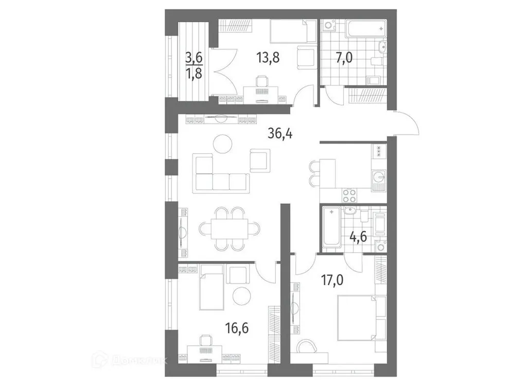 Продается 3-комнатная квартира, 105,6 м² - Фото 1