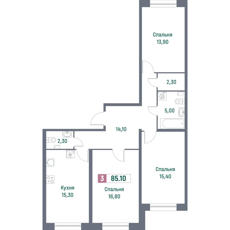 Продается 3-комнатная квартира, 85,1 м² - Фото 1