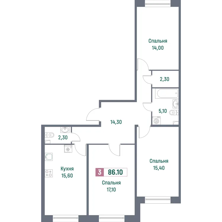 Продается 3-комнатная квартира, 86,1 м² - Фото 1