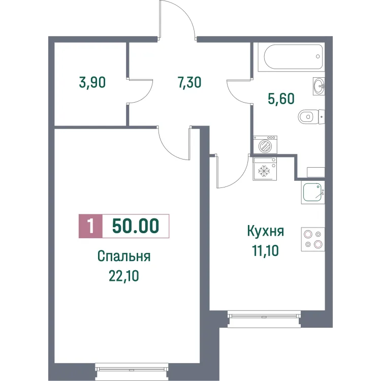 Продается 1-комнатная квартира, 50 м² - Фото 1
