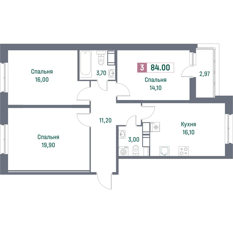 Продается 3-комнатная квартира, 84 м² - Фото 2