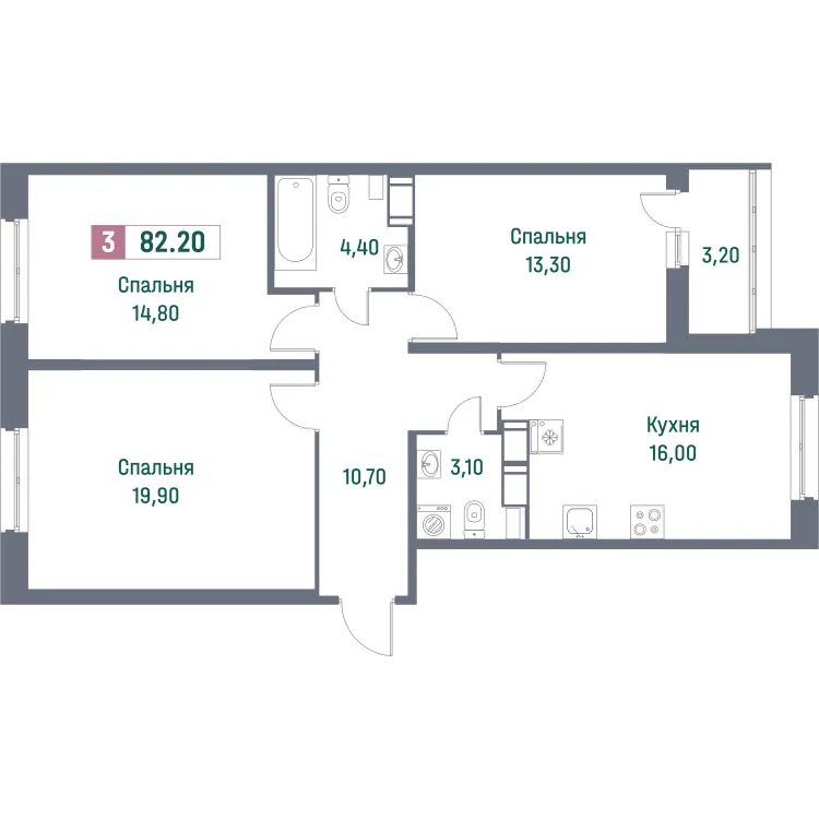 Продается 3-комнатная квартира, 82,2 м² - Фото 2
