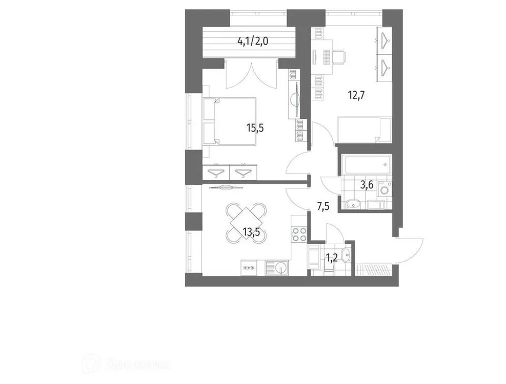 Продается 2-комнатная квартира, 56,1 м² - Фото 1