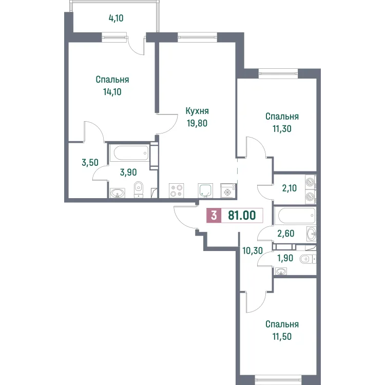 Продается 3-комнатная квартира, 81 м² - Фото 1