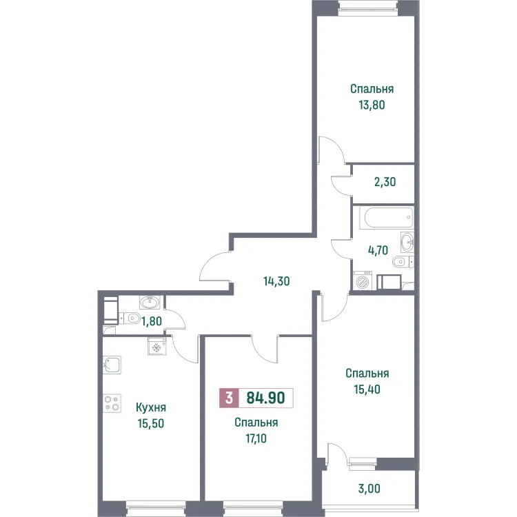 Продается 3-комнатная квартира, 84,9 м² - Фото 1