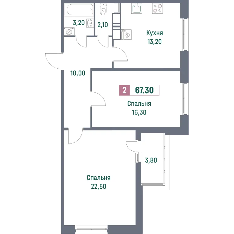 Продается 2-комнатная квартира, 67,3 м² - Фото 1